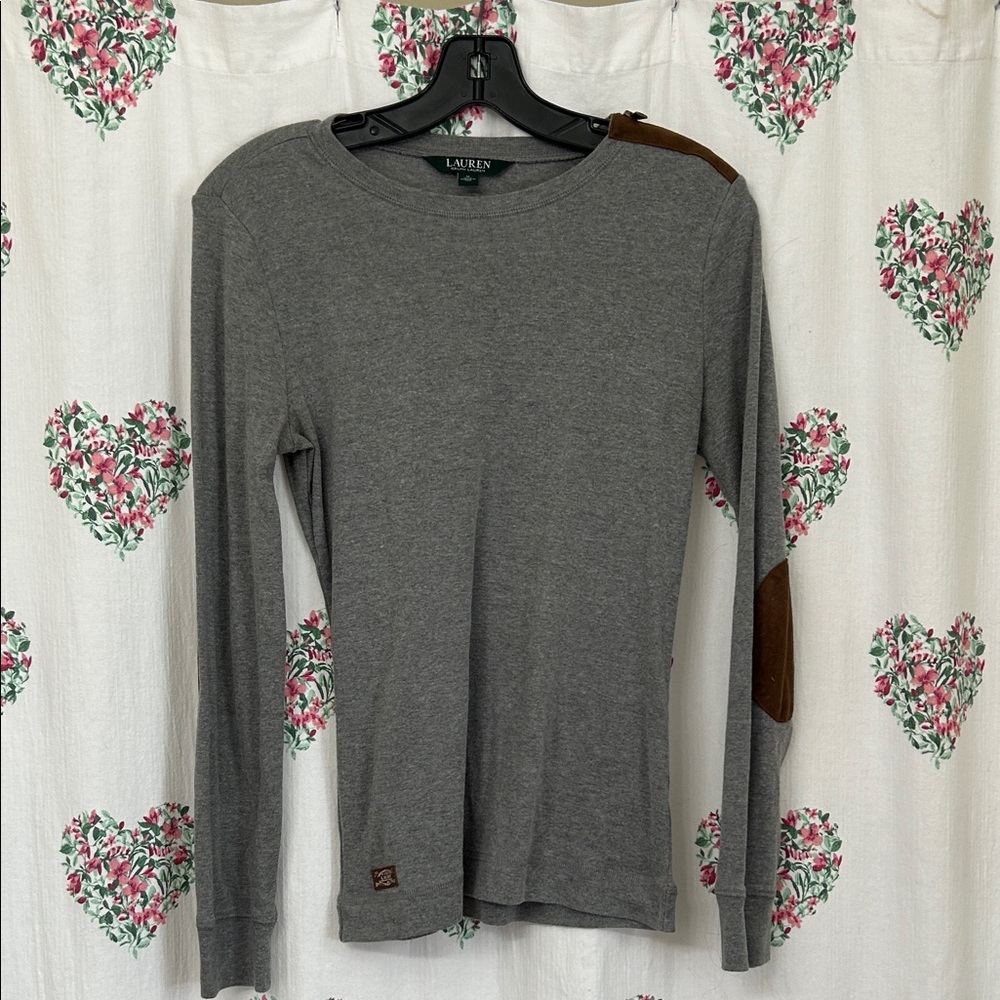 Lauren Ralph Lauren Gray Shirt with Brown Elbow Patches